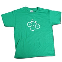 Mellow Johnny's Bike Shop green smiley bike kid's t-shirt
