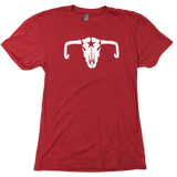 Mellow Johnny's Bike Shop Cowskull t-shirt in red heather
